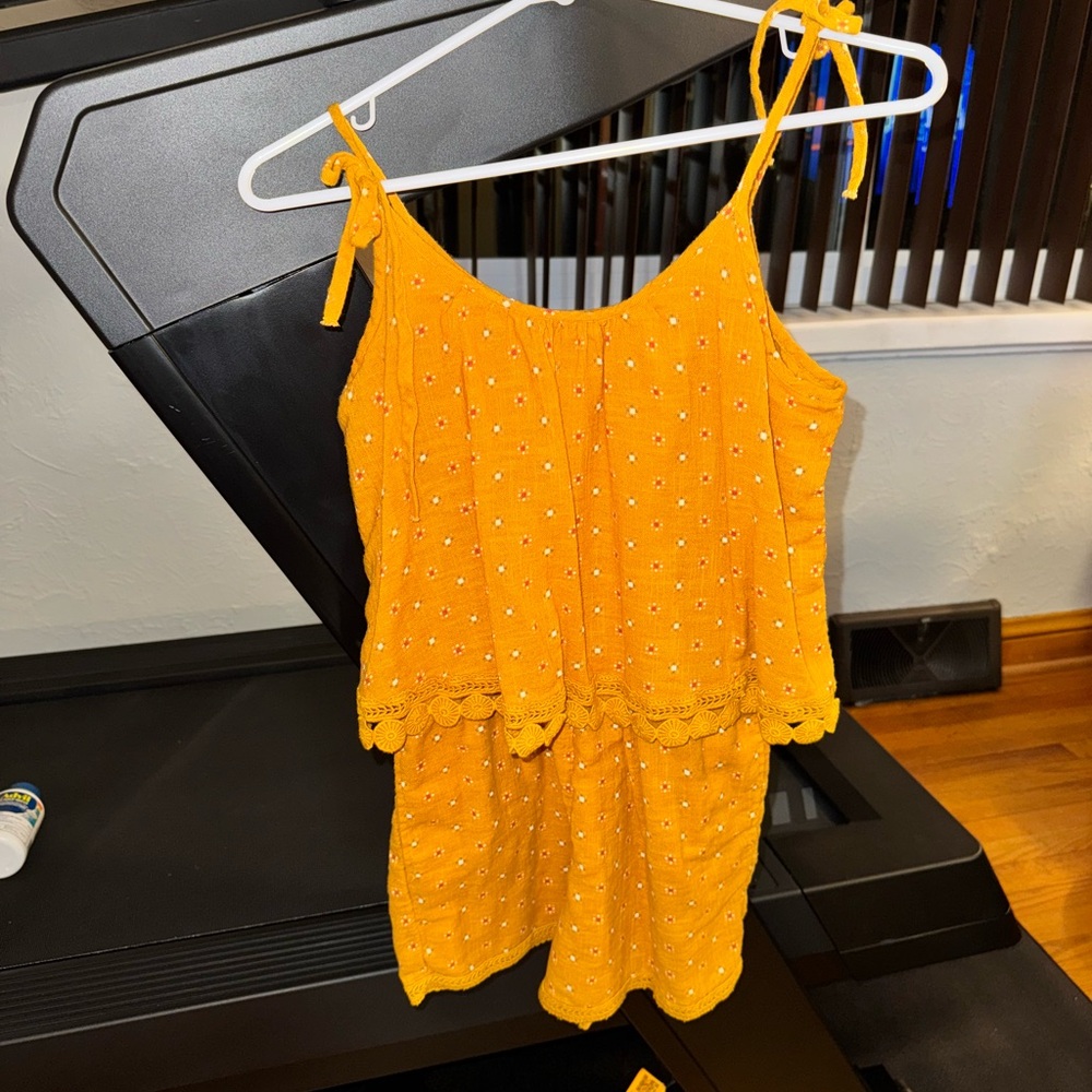 Yellow Embroidered Sleeveless Romper